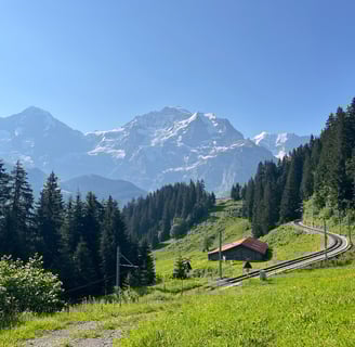 The rail line between Grütschalp and Mürren Switzerland