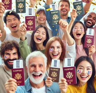 brasileiros felizes com passaportes e vistos