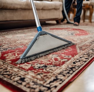 a person cleaning a rug with a vacuum