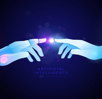 two hands holding hands with artificial artificial artificial technology