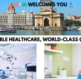 Modern hospitals, smiling medical professionals interacting with patients in India