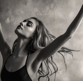 a woman in a black and white photo