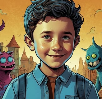 Portrait photo transformed into a young boy with a creepy face and a creepy face