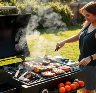 lady grilling food on large barbecue
