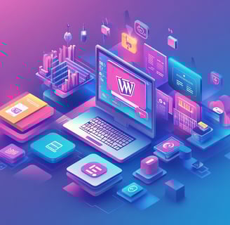 WordPress svetainės kūrimas – funkcionalumo iliustracija su SEO įrankiais, įskiepiais, saugiu talpin