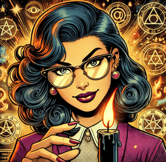 a woman in glasses and a purple jacket holding a candle