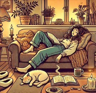 a woman is laying on a couch in a living room