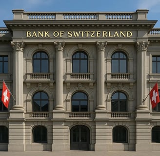 a large bank building with a swiss flag on it