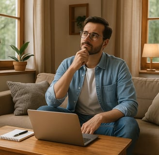 a man sitting on a couch with a laptop computer