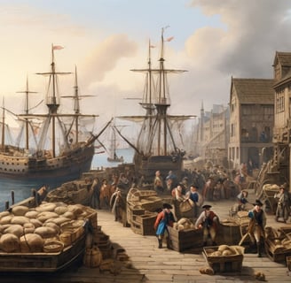 déchargement d'une frégate à quai au 18th siècle