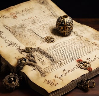 a ancient manuscript on a wooden table