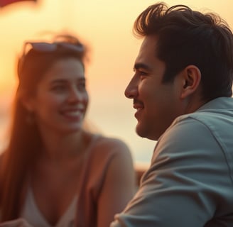 a man and woman sitting at a table on a date