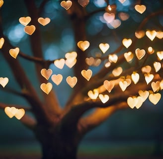 a tree with many hearts on it