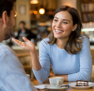 a man and woman sitting at a table