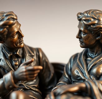 a statue of a man and woman sitting on a bench