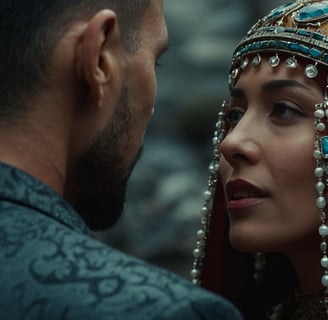 a man and woman looking at each other
