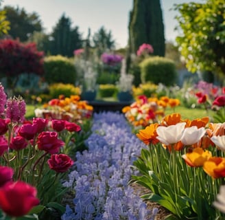a garden with lots of colorful flowers