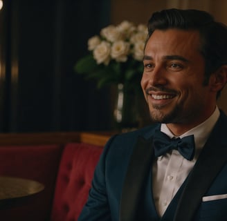 a man in a tuxedo suit and bow tie