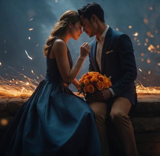 a man and woman are sitting on a ledge