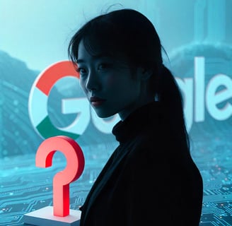 o persoană care are o intrebare langă logo-ul google