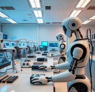 roboți care muncesc indicând transformarea tehnologică si inteligența artificială