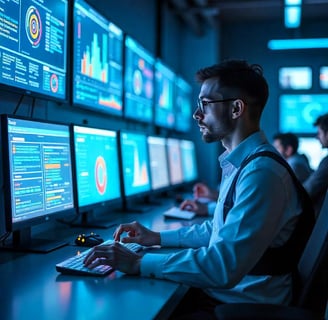 om care analizează graficele pe monitoare futuristice si date importante testând strategii