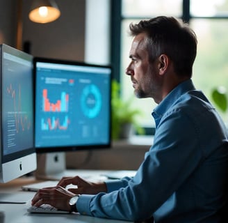 un om care studiază seo al unui website pe un computer