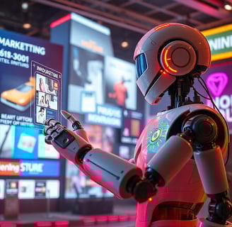 un robot care automatizeză marketingul digital cu inteligența artificială