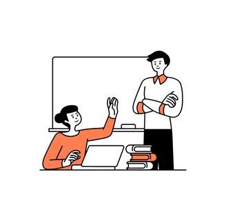 an illustration of a man and woman sitting at a desk with a laptop