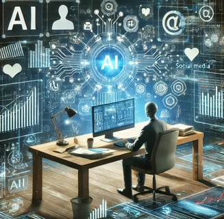 a man sitting at a desk with a computer monitor and a laptop