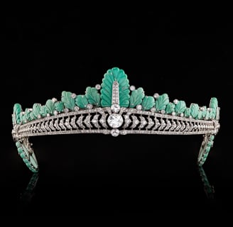 Front view of the Cartier turquoise and diamond tiara owned by Nancy Astor.