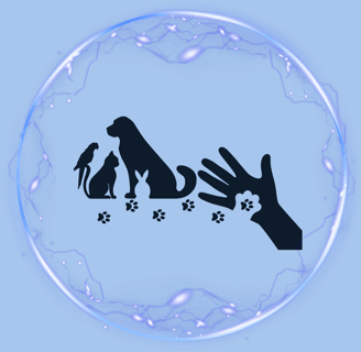 a person holding a dog and a dog paw print 