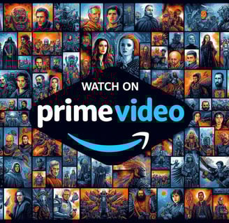 a bunch of people standing in front of a wall with the words watch on amazon