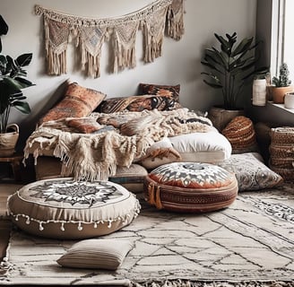 a bedroom with a bed and a large rug