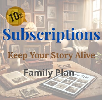 Family storytelling subscription plans book and photo album display
