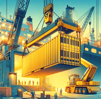 a crane crane is lifting a container container
