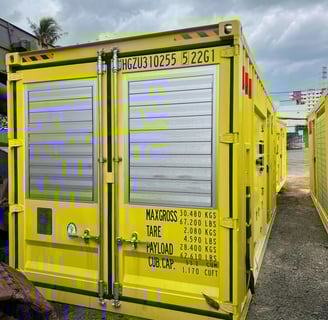 a yellow container container with a yellow door and a black door