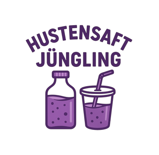 Logo der Hustensaft Jüngling Stiftung zur Förderung von lila Flüssigkeiten, moderner Schriftzug mit stilisierter Flasche und