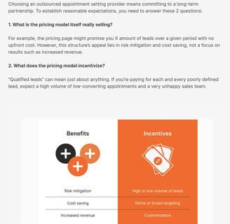 Screenshot of introduction with visual for the article, B2B Appointment Setting Costs & Pricing Mode