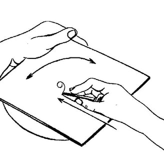 a drawing of a hand holding a pen and writing on a piece of paper