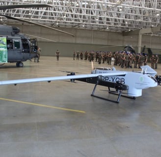 a helicopter with a flag on it in a hangar drone nauru 1000c