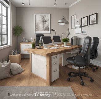 A person seated at a desk, organizing a stack of papers. Shelves filled with parcels and a potted plant in the background suggest an office or mailroom setting. The person has a focused expression, wearing a black shirt, and reaching out to pick up papers.