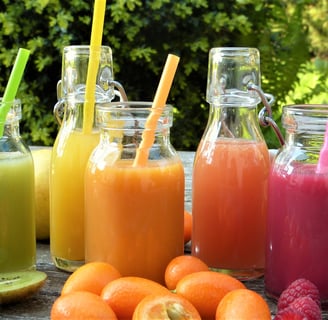 a variety of fruit juices and juices detox