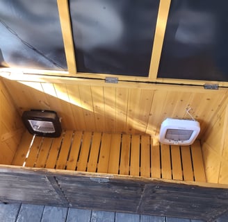 Different inside view of feeding box without floor cover.