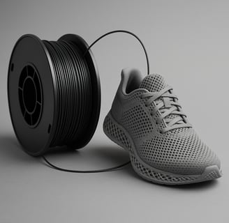 Bobine de filament noir relié à une chaussure
