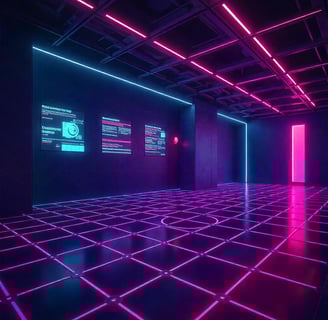 Imagen de una sala futurista con datos sobre SEO