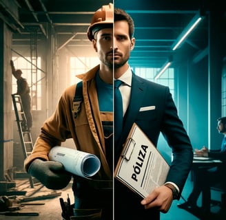 Comparación visual entre un técnico y un perito de seguros, resaltando que el perito conoce pólizas,