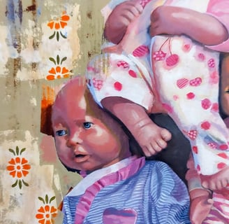 Full colour photo of detail from the painting Playthings by Chester UK Artist, Christine Gallagher