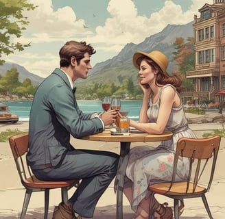  A couple on a date at a cozy table, savoring wine together in a romantic atmosphere. 