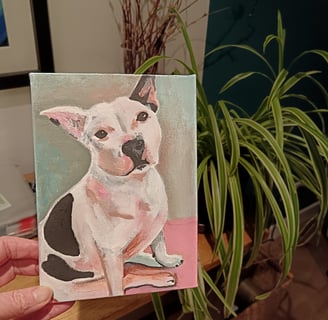 A painting of a dog, pet portrait